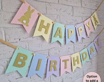 Some bunny is one happy birthday banner, bunny birthday party decorations, Easter pastel theme 1st birthday party decor