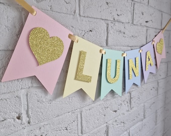 Custom Pastel First Birthday Banner: Personalized Rainbow Decor