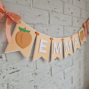 One sweet peach first birthday decor custom banner, personalized peach 1st birthday decorations girl, peachy one theme birthday party decor