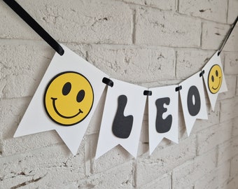 Custom "One Happy Dude" Birthday Banner: Retro Smiley Face Decor