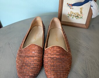 native flat slip on with woven leather straps