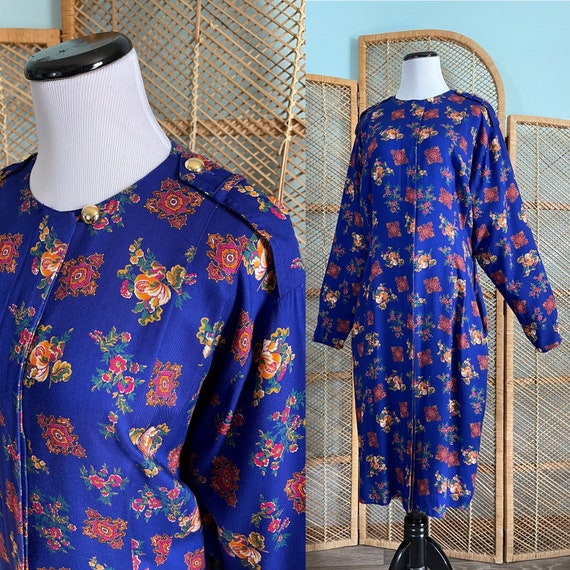 Vintage 1990s Liz Claiborne blue floral wiggle dr… - image 1