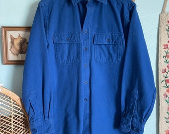 Vintage blue LL Bean chamois cloth shirt | vintage LL Bean chamois cloth button up shirt | vintage cotton flannel button up shirt