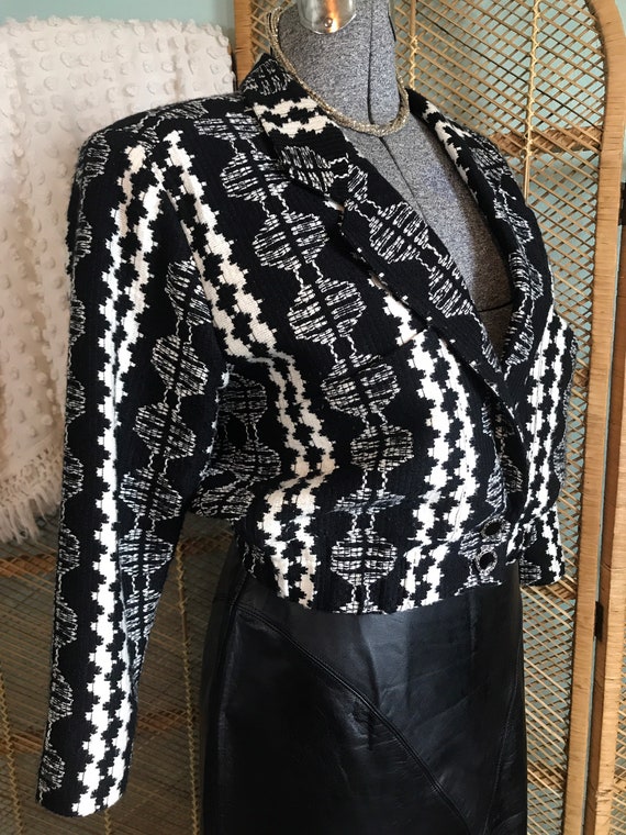 Vintage OOAK 1980's tapestry black and white jacke