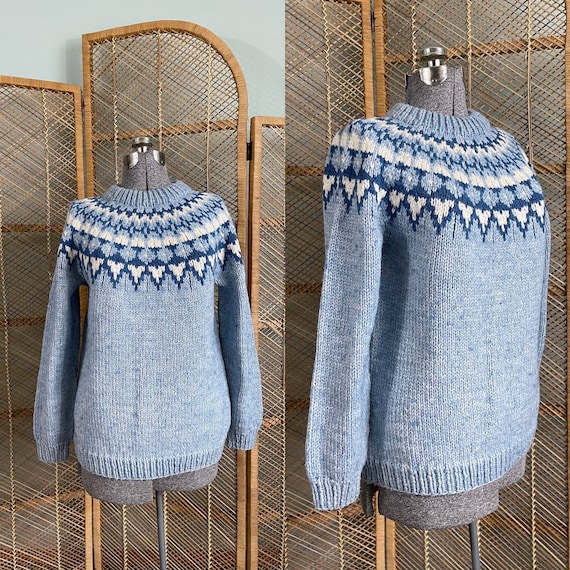 Vintage fair isle knit sweater | light blue fair i