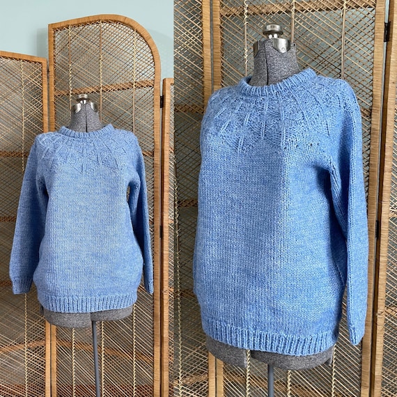 Vintage hand knit blue textured sweater | fair isl