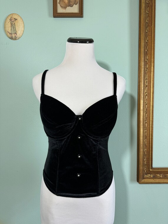 Vintage 1990s black velvet corset bra top | vintag