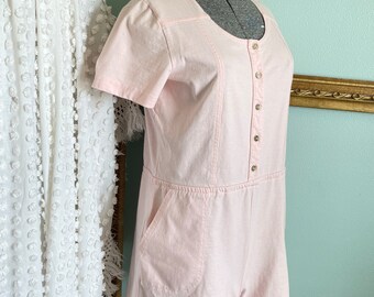 Vintage 1990s pastel pink cotton romper | vintage pale pink cotton summer jumpsuit | 90s summer romper by Hunt Club