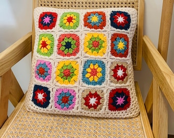 Ready to Ship Granny Square Floral Cushion Pillow Case Crochet Cushions Outdoor Cushion Throw Pillows