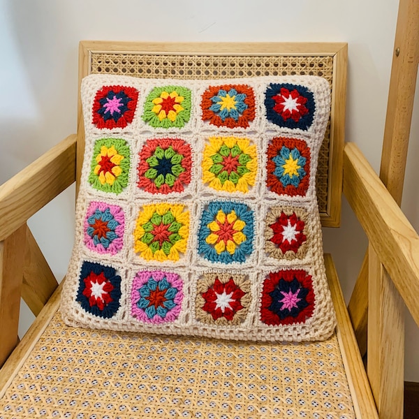 Taie d'oreiller coussin carrée grand-mère prête à être expédiée Coussins au crochet Coussin d'extérieur Coussins