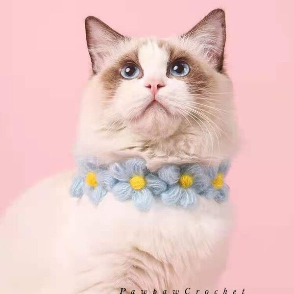 Häkelblumen Katzenhalsband mit Trägern, Gehäkeltes Haustierhalsband, Reine Farbe Halsband für Katze, Katzenhalsband und Hundehalsband, weiches Halsband, Katzenhalsband leicht