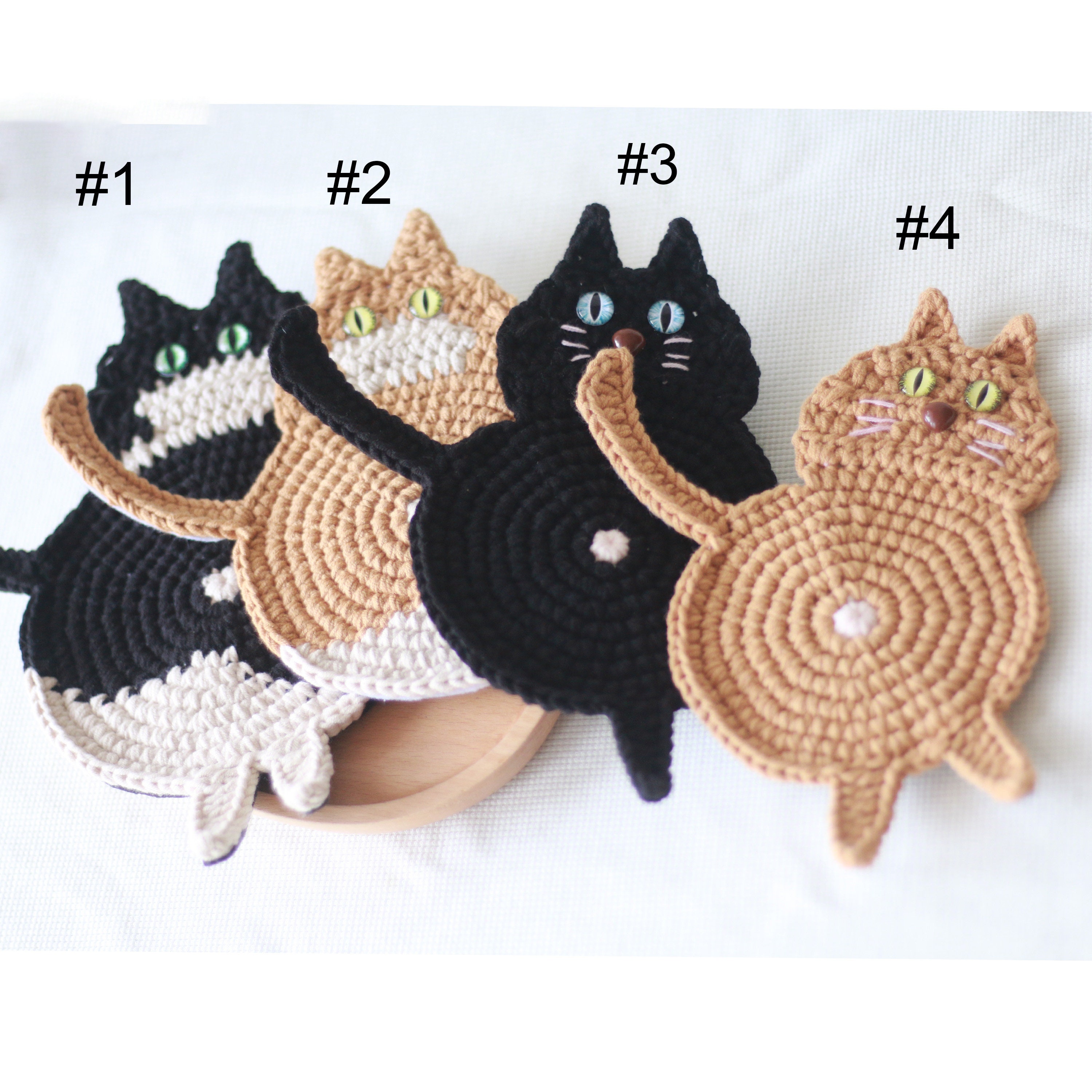 Cat Coasters Set Crochet Coasters Cat Coasters Modern Coasters Etsy