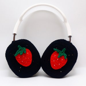 Fundas de fresa tejidas a crochet para AirPods Max, fundas de fresa para auriculares, lindas fundas para AirPods Max, regalos hechos a mano