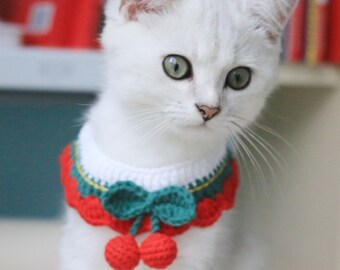 Outlets Cherry Collar Crocheted Cat Collar Handmade Dog Collar Cute Collar for Pet Lovers Cute Pet Collars Handmade Kitten Collars