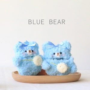 Crochet Blue Fluffy Bear Airpod Case Plush Airpods Pro Case Funny Bow Airpod Case Cute Airpod Cover Headphone Protective Cover Airpods Cover