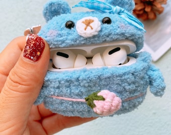 Strawberry Bear AirPods 4 Case Cute Airpod 4 Case Funny AirPod Case Cover Airpods Case  Crochet Bear AirPod Case 1 2/ Pro/ Gen 3