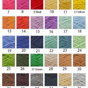 May include: A color chart of 42 yarn colors, numbered 1 through 42. The colors include white, cream, pink, red, yellow, orange, purple, blue, green, brown, and gray.