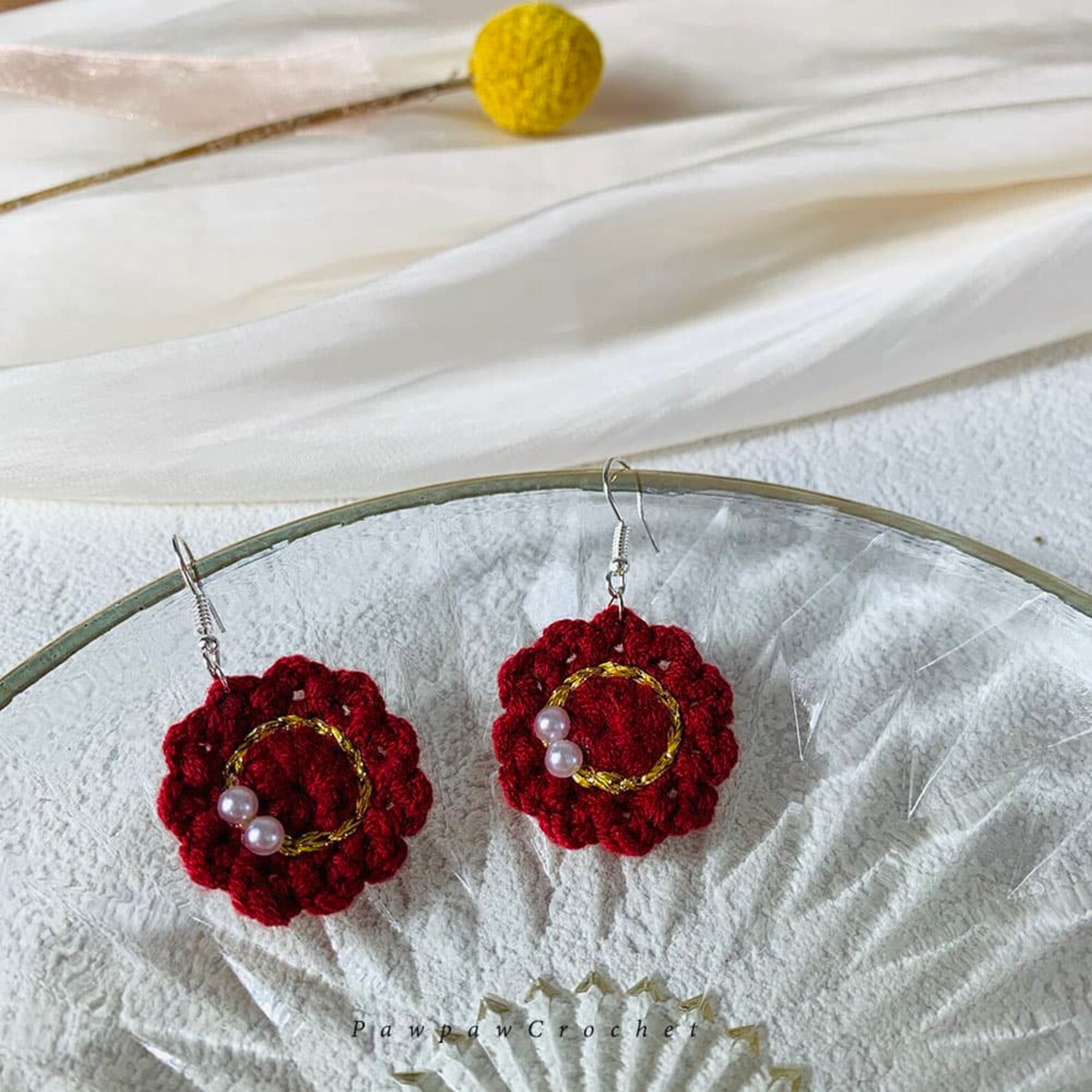 Red Color Crochet Earrings Handmade Stub Earring Hanging Etsy