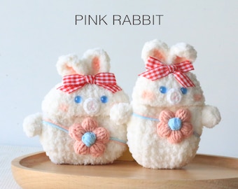 Estuche para AirPods con lazo rojo peludo de conejo, estuche de crochet para AirPod 4, estuche para AirPod 1/2, estuche de crochet para AirPod Pro, funda bonita para AirPod, conejo bonito