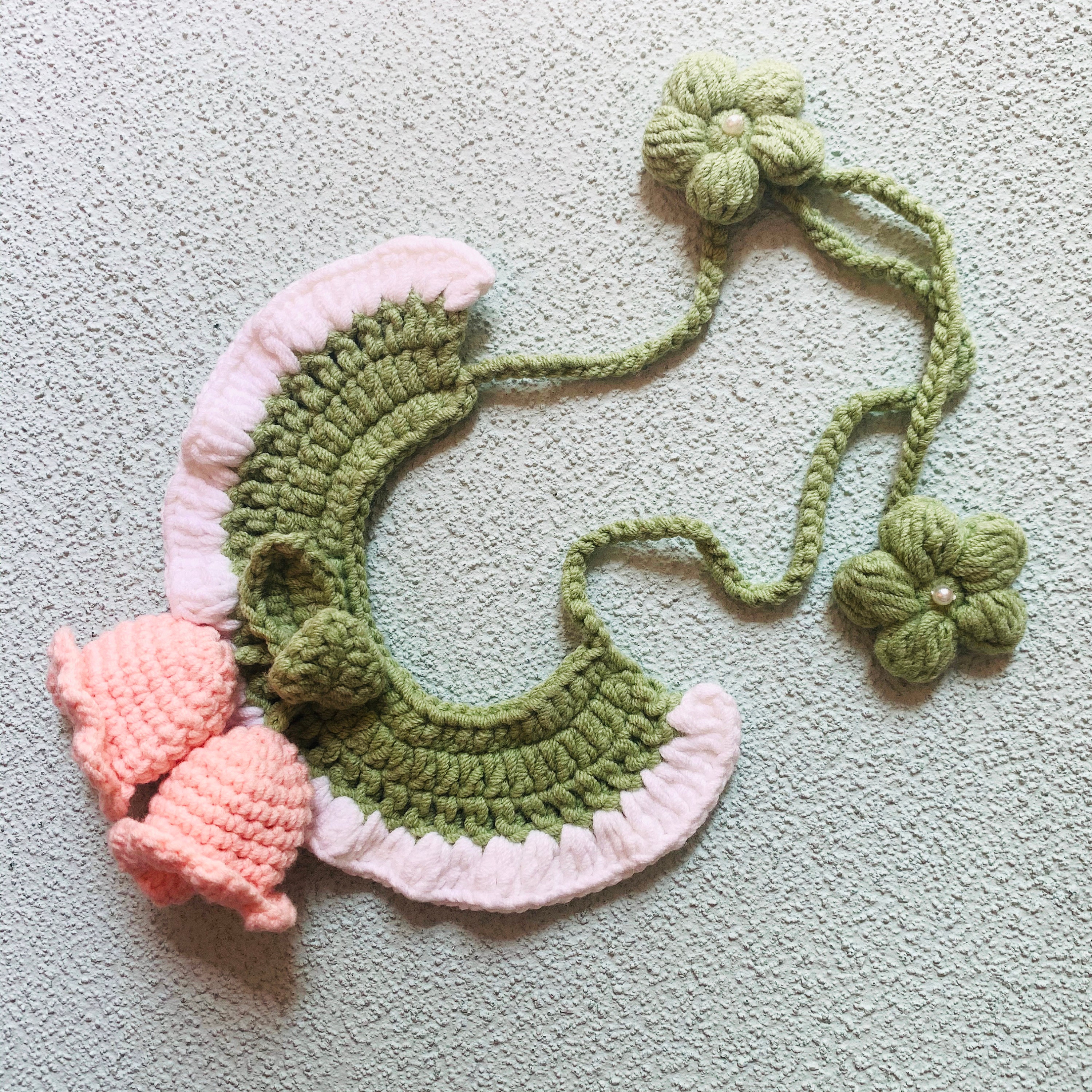 Handmade Crochet Bell Orchid Cat Collar, Adjustable Pet Accessory
