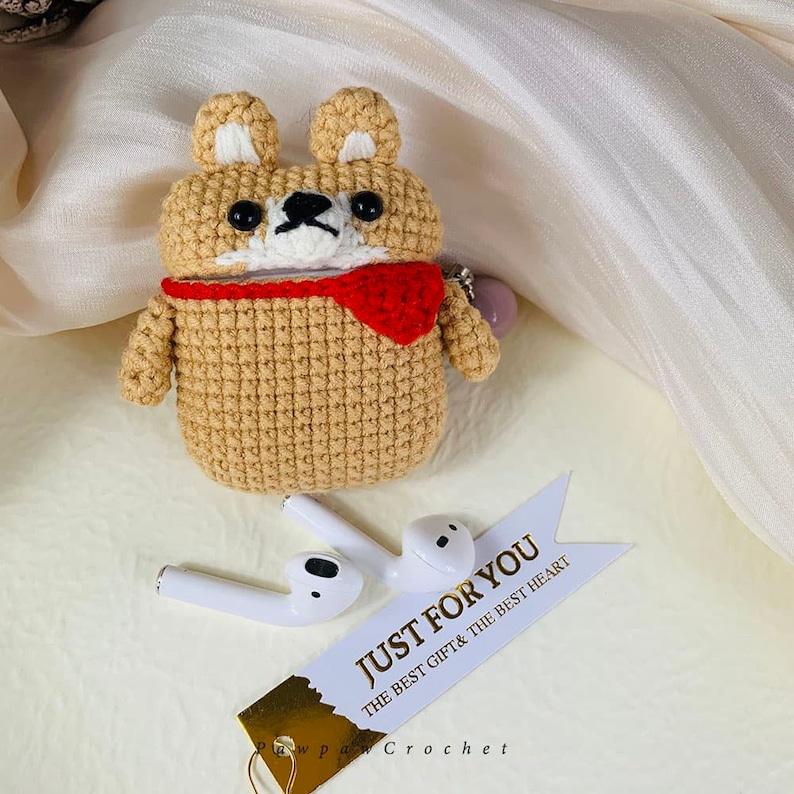 Custom AirPods Case Apple AirPods Pro Case Gray Shiba Inu AirPods Case Knitted Crochet AirPod Case Outfitters Crochet Airpods Case