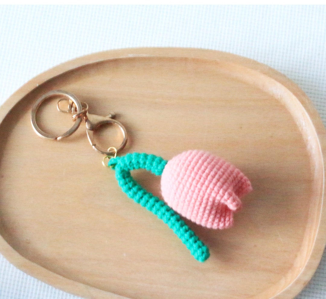 Tulip Keychain Flower Charms Crochet Tulips Bag Charm Cute Handmade