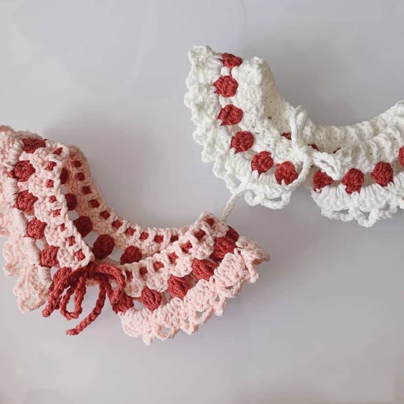 Crochet Cat Collar Cherry Collars Drawstring Collar Dog Collar Etsy