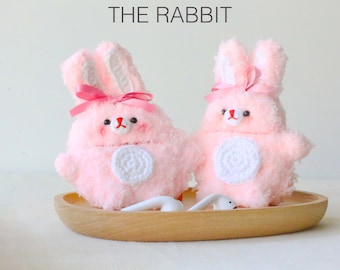Pink Rabbit Plush Airpod 4 Case Fluffy Airpod Cases Animal Airpod Cases Airpod Cover Kawaii Airpods Case Crochet Airpod Cases Cute Doll