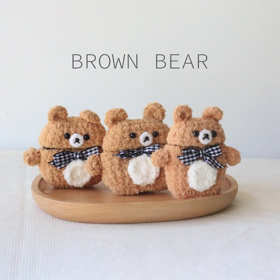 Fluffy Brown Bear Airpods Case Knitted Earbuds Covers Silicone