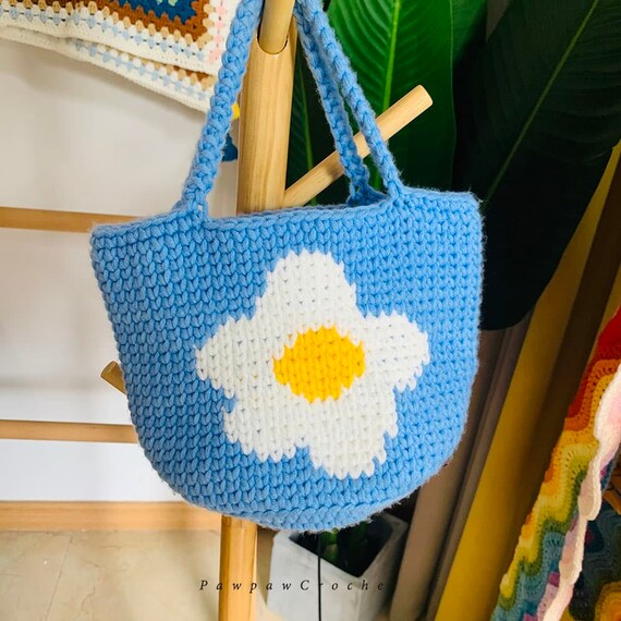 Crochet Bag with white Flower Pattern crochet summer bags | Etsy