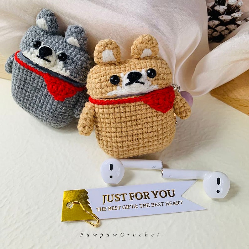 Custom AirPods Case Apple AirPods Pro Case Gray Shiba Inu AirPods Case Knitted Crochet AirPod Case Outfitters Crochet Airpods Case