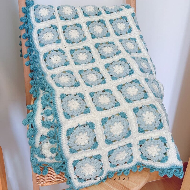 White Flower Blanket Knitting Crochet Square Blankets Romantic Etsy