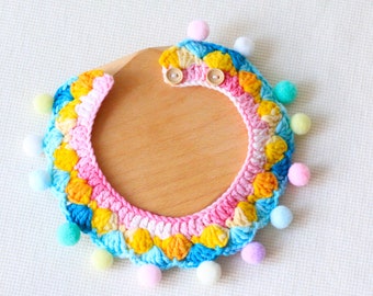 Handmade Adjustable Rainbow Pom Pom Pet Collar