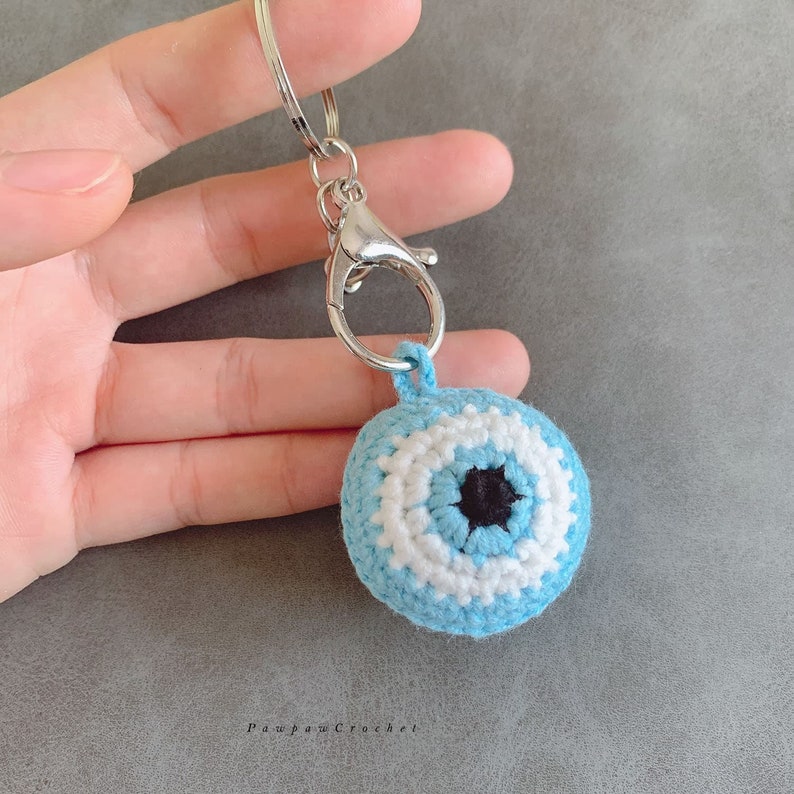 Crochet Evil Eye Keychain Evil Eye Keyring Unique Keychains Etsy