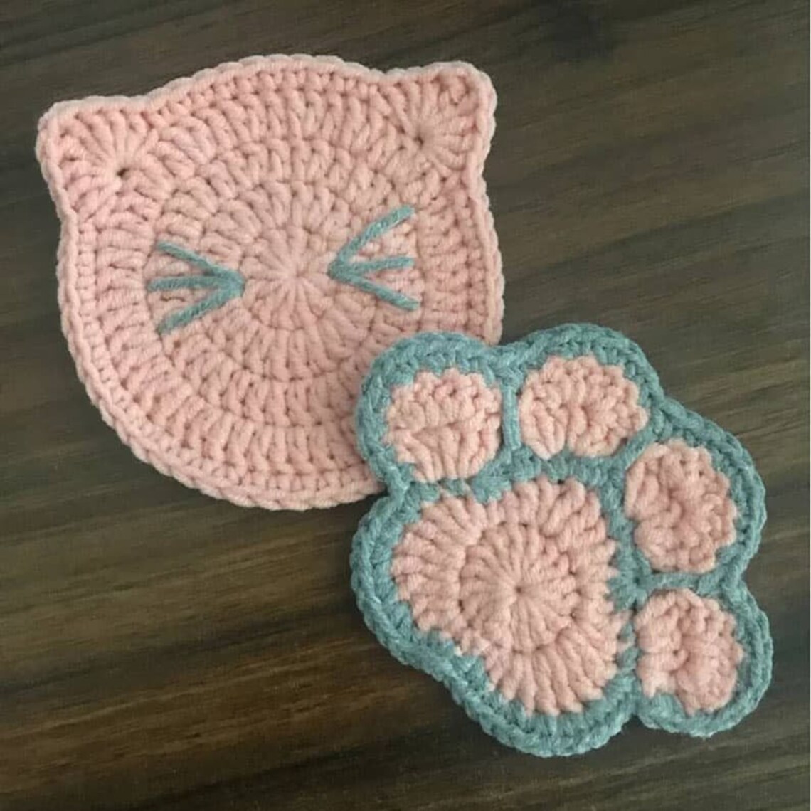 2PCS Crochet Coasters Cat Shape Coasters Modern Crochet Etsy