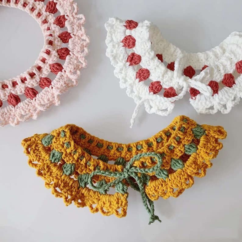 Crochet Cat Collar Cherry Collars Drawstring Collar Dog Collar Etsy