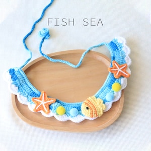 Collar de gato con forma de pez hecho a mano, collar de gato con forma de estrella de punto, collar para atar para mascotas, collar de crochet para gatos y perros, collares encantadores, suministros para gatos kawaii para amantes de los gatos