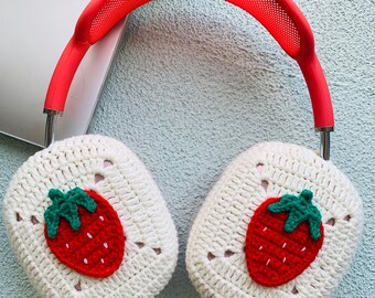 Fundas para AirPods Max de ganchillo color rosa Y2K, cubiertas para auriculares con diseño de fresa, lindas fundas para AirPod Max, regalos hechos a mano para novias.