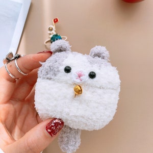 Crochet Cat AirPods Case | Light Grey, Handmade Cotton