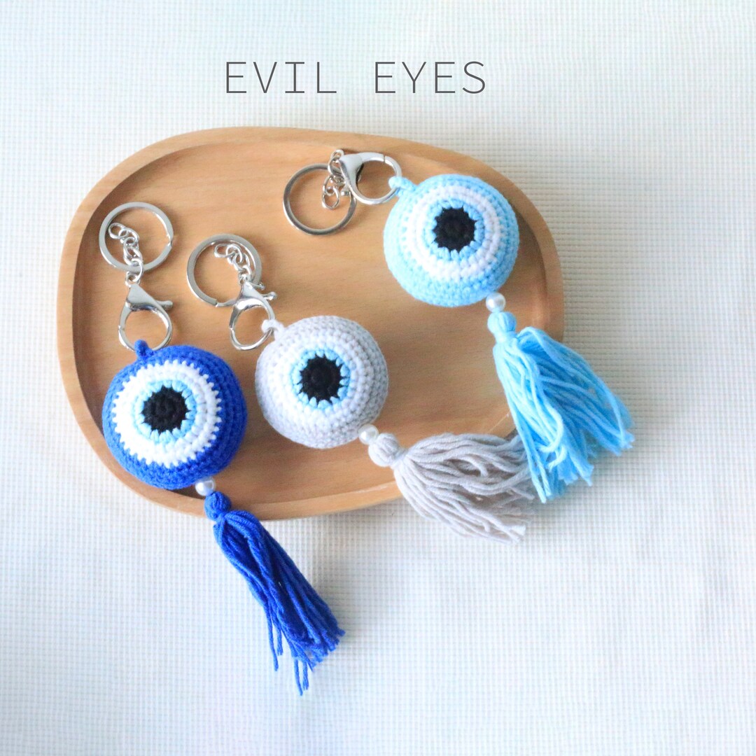 Crochet Keychain Evil Eye Keychain Unique Keychains Cute Etsy