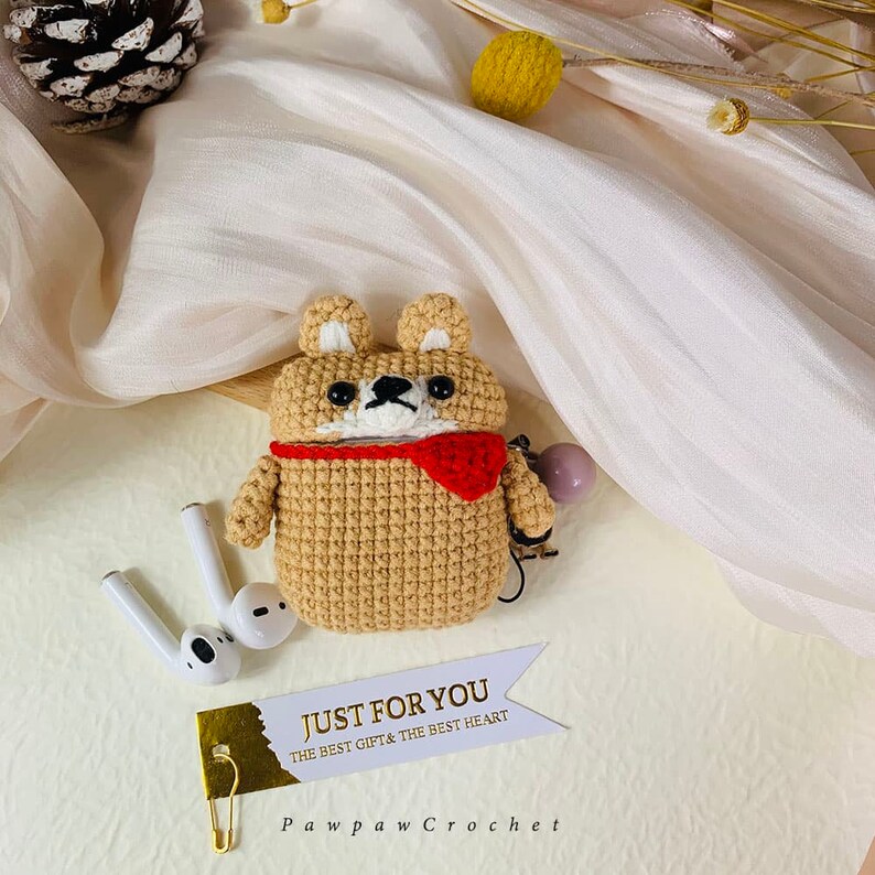 Custom AirPods Case Apple AirPods Pro Case Gray Shiba Inu AirPods Case Knitted Crochet AirPod Case Outfitters Crochet Airpods Case