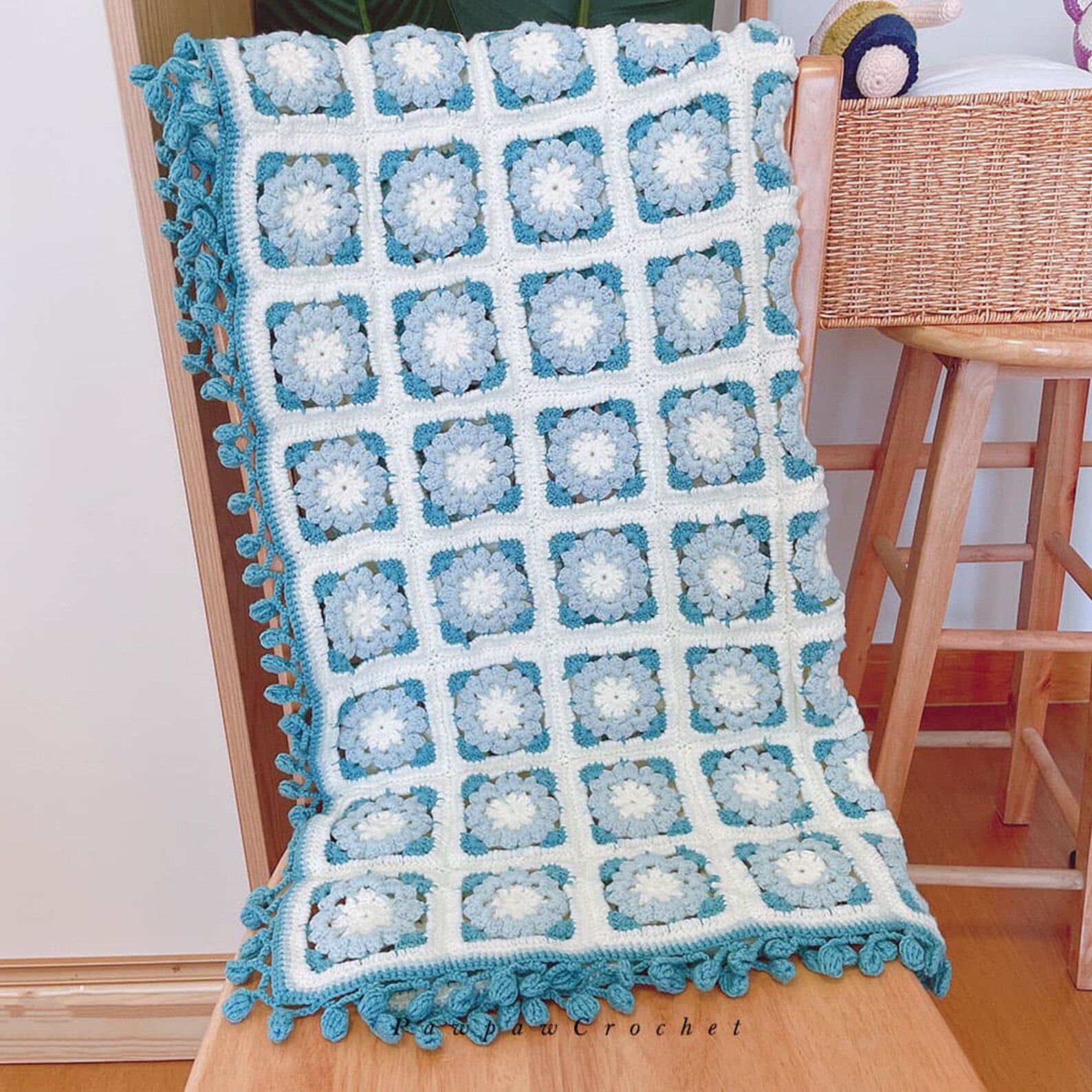 White Flower Blanket Knitting Crochet Square Blankets Romantic Etsy