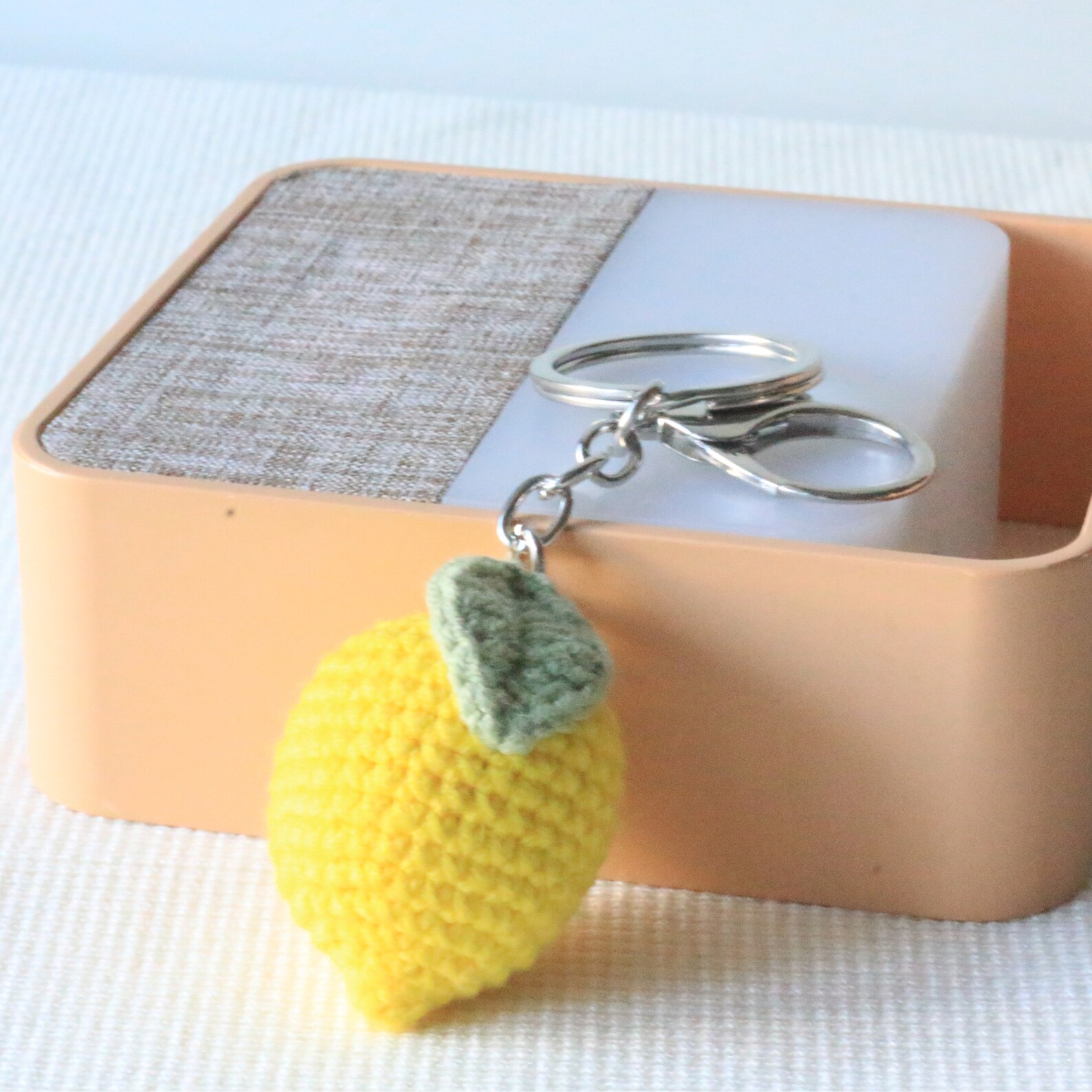 Lemon Shaped Key Chain Real Leather Keychain Yellow Lemon 1