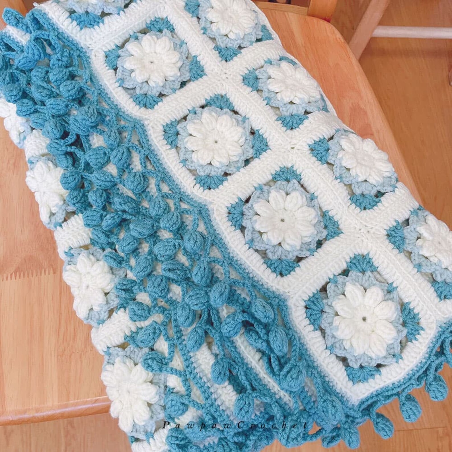 White Flower Blanket Knitting Crochet Square Blankets Romantic Etsy