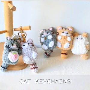 Cute Cat Keychain Handmade Dolls KeyRing Animal Keychain Fluffy Kids Toy Bag Charm Kawaii Cat Keychain Handmade Gifts Knit Bag Keychain