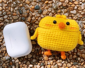 Estuche para AirPods de pollito, estuche para AirPods Pro de crochet, estuche para AirPods de punto, estuche para AirPods de amigurumi, estuche lindo para AirPods, estuche para AirPods hecho a mano