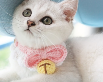 Crocheted Cat Collar With Bell Handmade Pet Collar Dog Collar Cute Collar for Pet Lovers Cute Pet Collars Handmade Kitten Collars