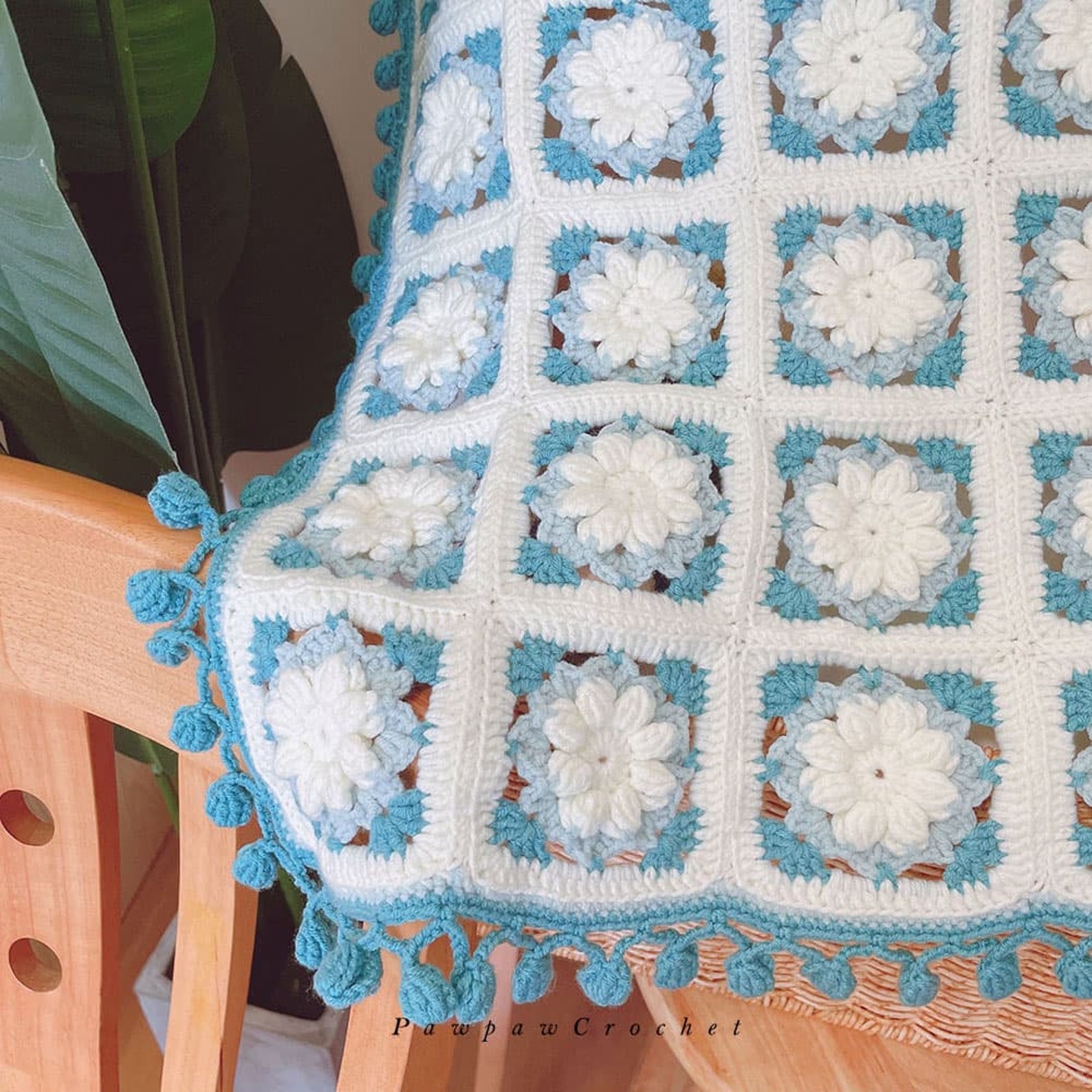 White Flower Blanket Knitting Crochet Square Blankets Romantic Etsy