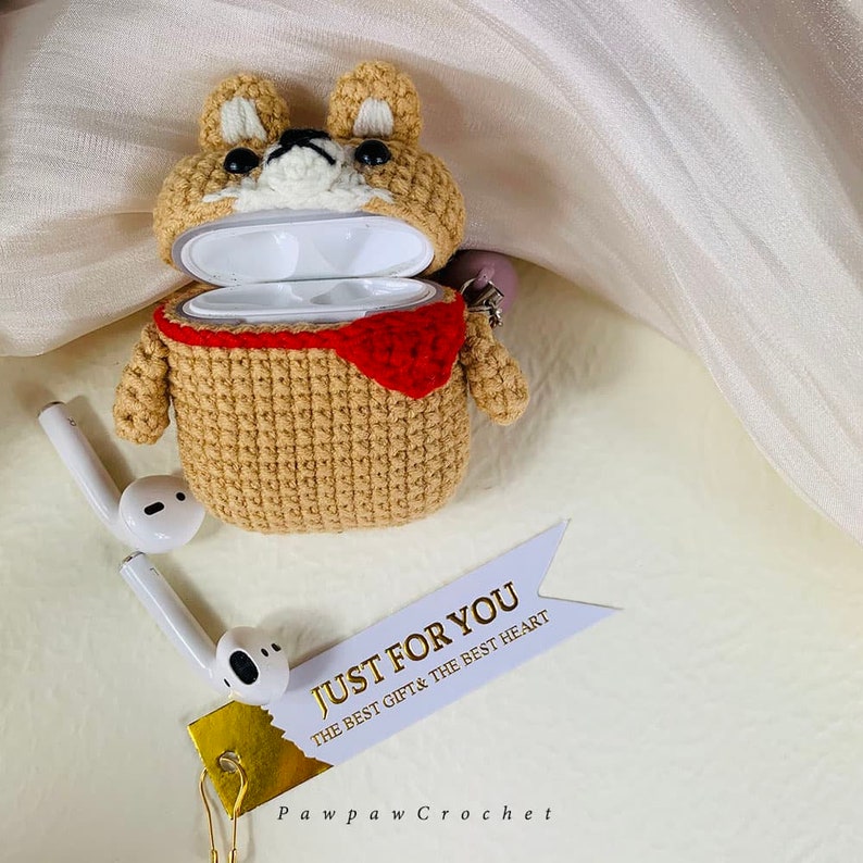 Custom AirPods Case Apple AirPods Pro Case Gray Shiba Inu AirPods Case Knitted Crochet AirPod Case Outfitters Crochet Airpods Case