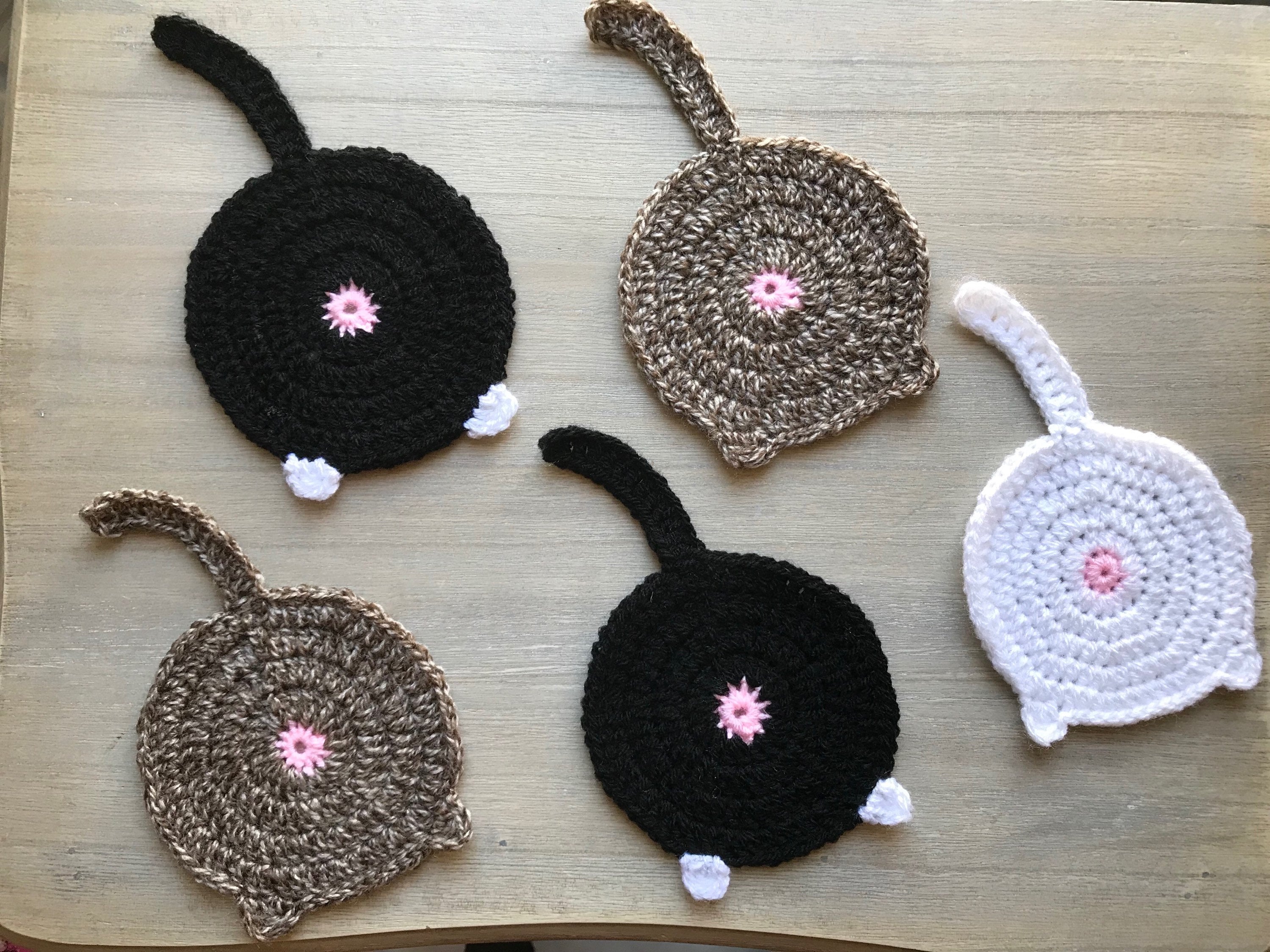 Crochet Cat Coasters Set 2 Pieces/set 1 Cat Face and 1 Cat Butt